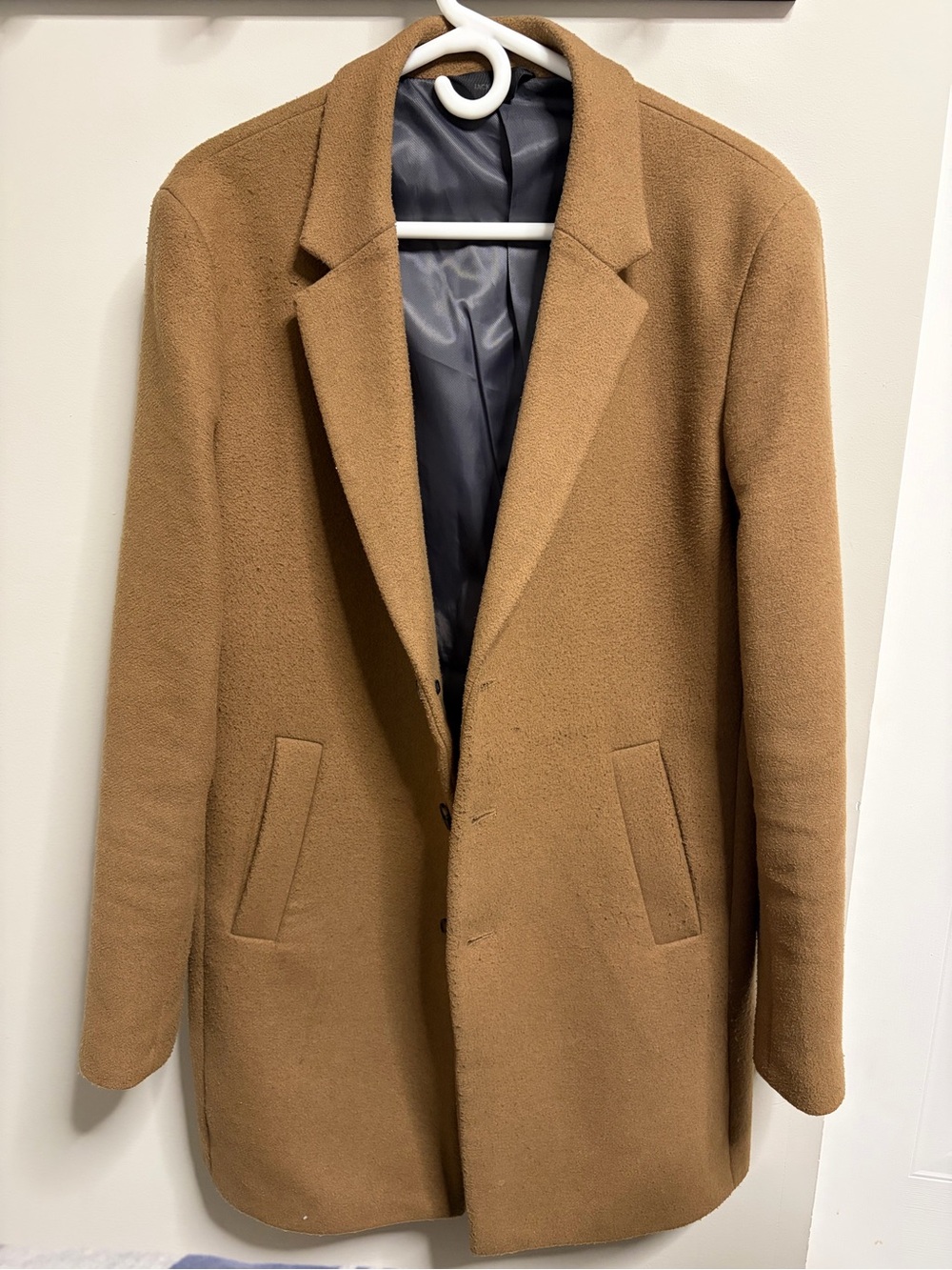 Men's Camel Wool Blend Overcoat - Large